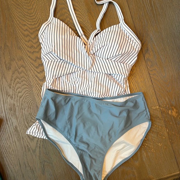 B2prity Striped Tankini Swimsuit Top & High Waist Bottom Two Piece Bathing Suit - Picture 1 of 4